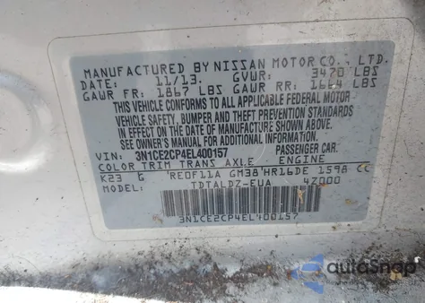 2014 Nissan Versa Note Sv from USA, damaged, VIN 3N1CE2CP4EL400157